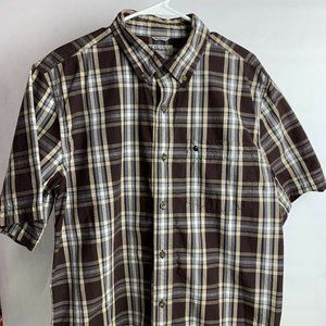 Carhartt Relaxed Fit Brown Plaid Button Down Large